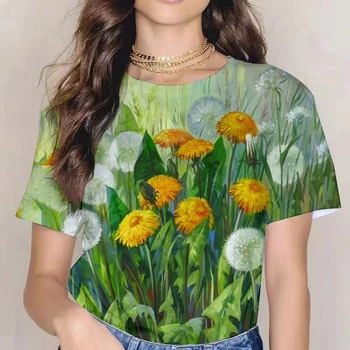 Модни тениски с 3D-принтом, написана с маслени бои, градинска дрехи, дамски тениски оверсайз, върхове Y2k, ризи, елегантни облекла за момичета