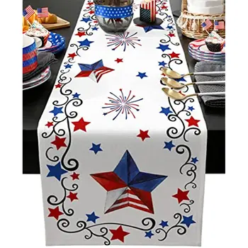 На 4 юли, патриотични звезди, спално бельо, покривки за маса, шал, Интериор на кухненския плот, миещи покривки за масата за хранене Deocr