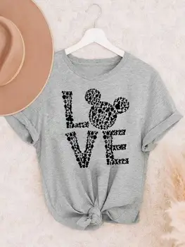Облекло с принтом на Дисни, тениска, дамска лятна тениска с изображение на любовта на писма с анимационни герои на 90-те години, модни тениски с изображение на Мики Маус с къс ръкав