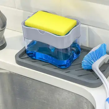 Опаковка течен препарат за почистване на кухня с кутия за гъби, кутия за течности Преса-тип, Гъба за миене на съдове, захранващи сапун за измиване на съдове