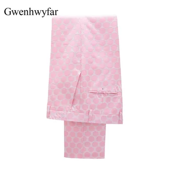 Панталони от смесовой памучен плат Gwenhwyfar, розови с шарките на полка точки