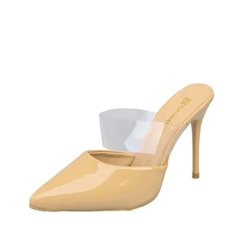 По-големи Размери, дамски Обувки на Тънък ток, 7-10 см, колекция от 2023 година, Пролет-лято Прозрачни Чехли с Полукомбинезоном за Жени, Модни Ежедневни Обувки на висок ток
