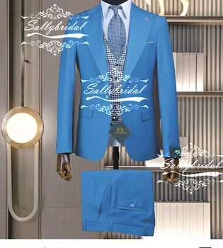 Пълен мъжки костюм, изпъстрен жилетка, изработена по поръчка за младоженеца-луксозна марка мъжко яке, панталони, оборудвана 3 предмет, блейзър, за бала, панталони, облекло
