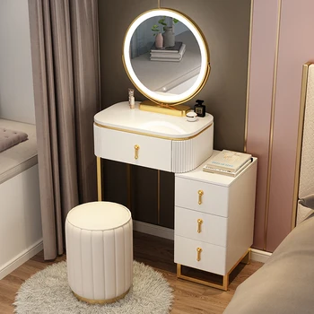 Скандинавски мебели, тоалетка за грим с огледало, нощни шкаф за съхранение на вещи в спалнята за момичета, богат на функции Мебели за спалня