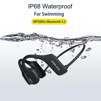 Слушалки с костна проводимост, безжични слушалки за плуване, Вграден в 8 GB памет, спортни слушалки MP3, водоустойчив Bluetooth 5.2 с микрофон