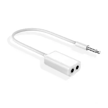 Универсален бял аудио кабел 3.5 мм Двоен адаптер за слушалки с жак Y Дърва Кабел Cord Adapter Jack Лесен за носене