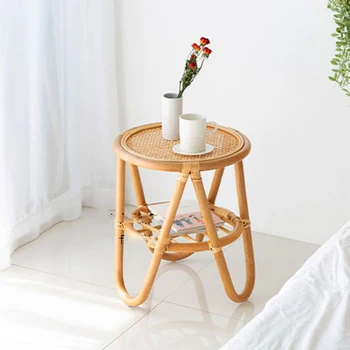 Холни маси от ратан за купето, модерна всекидневна, творчески маса от бамбук и ратан, Кръгла маса за тераса, Мека мебел