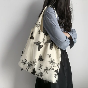 Холщовая чанта-тоут за жени 2023, Дизайнерска чанта за момичета, лейси чанта за пазаруване, ежедневни Бродерия, Пеперуда, вязаная на една кука, сладки окото чанти за рамо