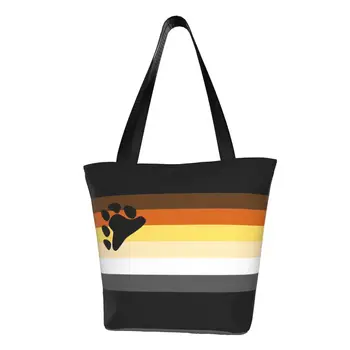 Чанта за пазаруване с Флага на Гордост за гей-Мечи Лапи, дамски Холщовая чанта-тоут, миещи чанти за пазаруване в хранителни магазини ЛГБТ GLBT